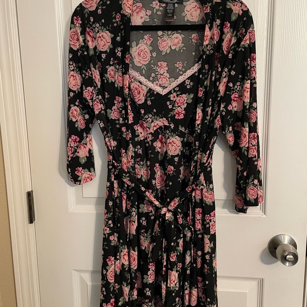 Floral Black and Pink Wrap Dress